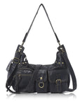 Vintage-Inspired Vegan Leather Shoulder Bag with Multi-Pocket Design