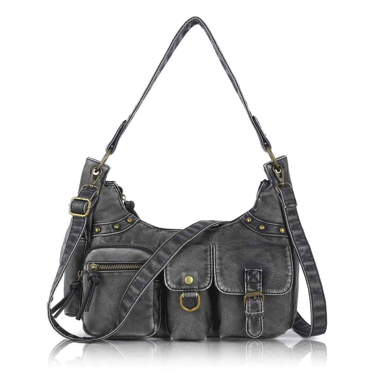 Vintage-Inspired Vegan Leather Shoulder Bag with Multi-Pocket Vintage-Inspired Vegan Leather Shoulder Bag with Multi-Pocket