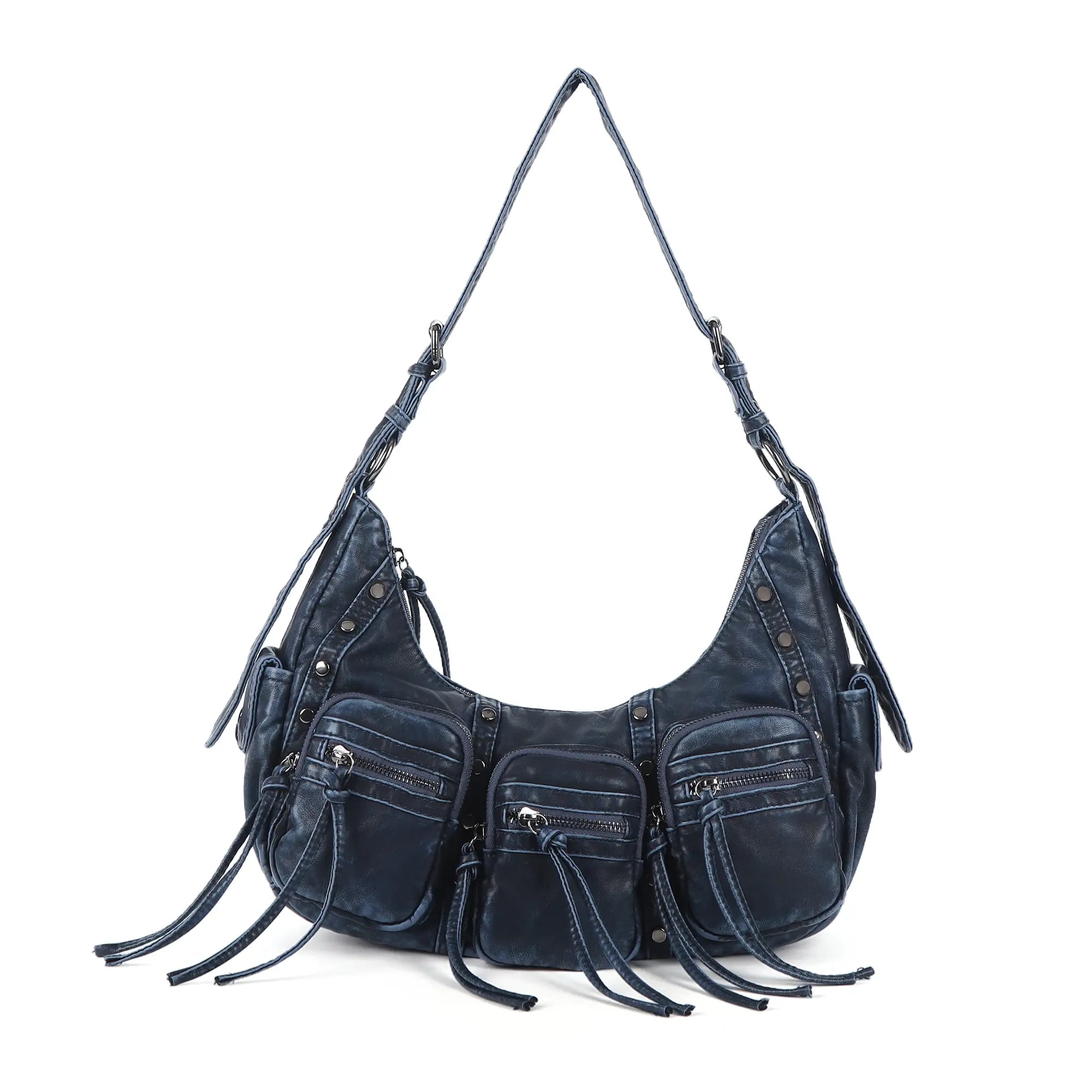 Trendy Washed Burgundy Shoulder Bag – Tassel Accent Women’s Hobo Vintage Style Purse