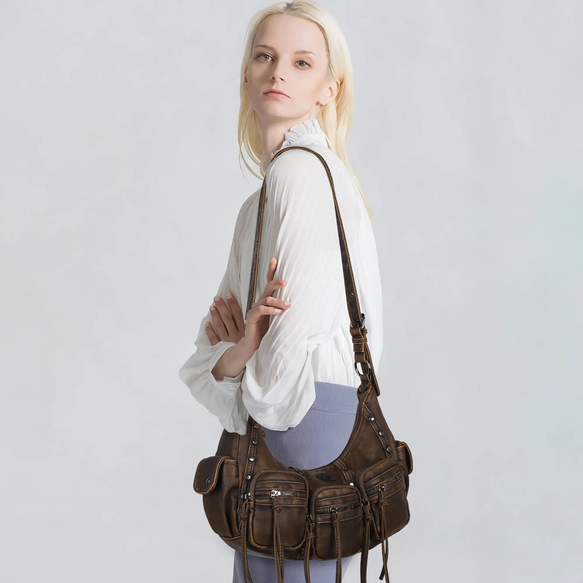 Trendy Washed Burgundy Shoulder Bag – Tassel Accent Women’s Hobo Vintage Style Purse