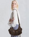 Trendy Washed Burgundy Shoulder Bag – Tassel Accent Women’s Hobo Vintage Style Purse