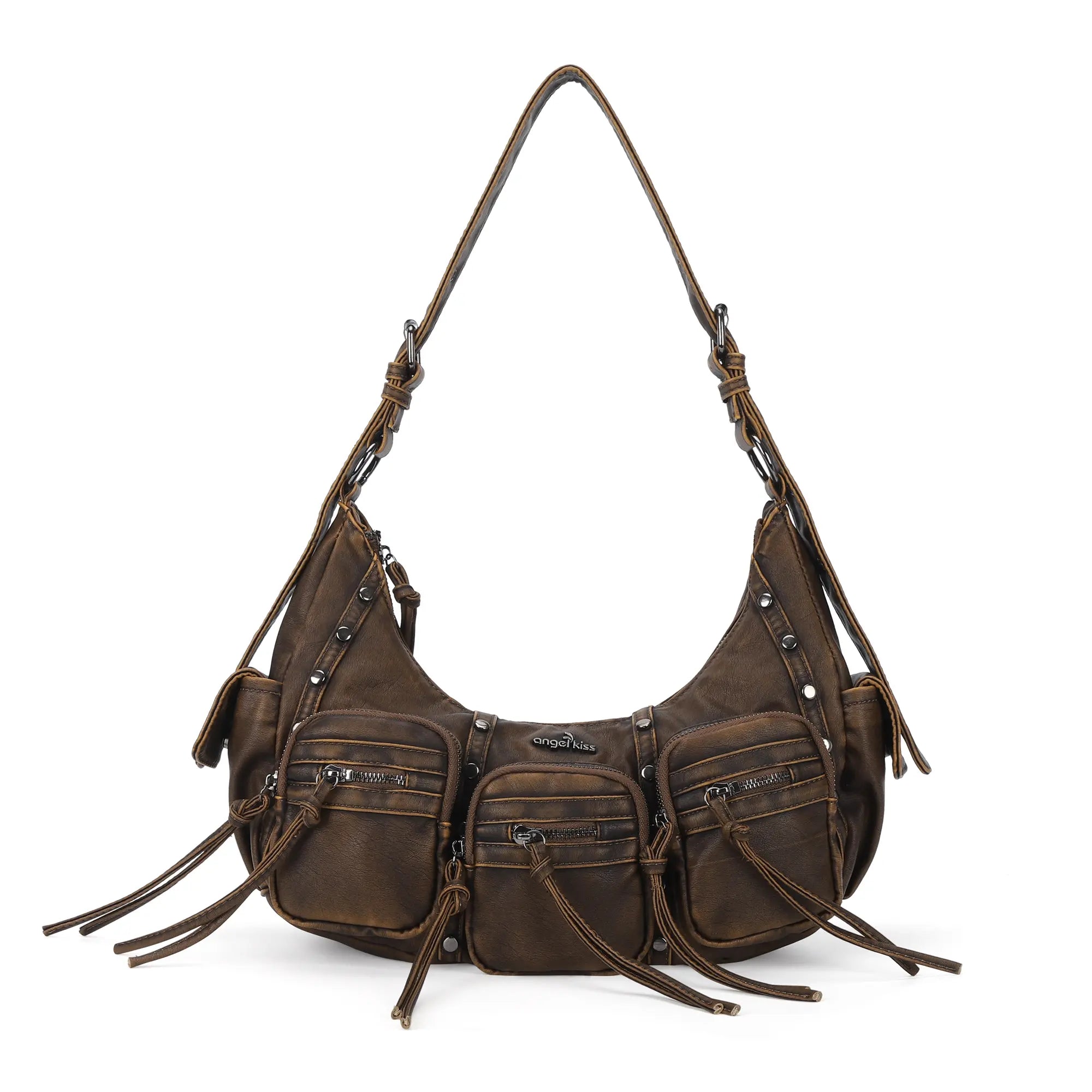 Trendy Washed Burgundy Shoulder Bag – Tassel Accent Women’s Hobo Vintage Style Purse