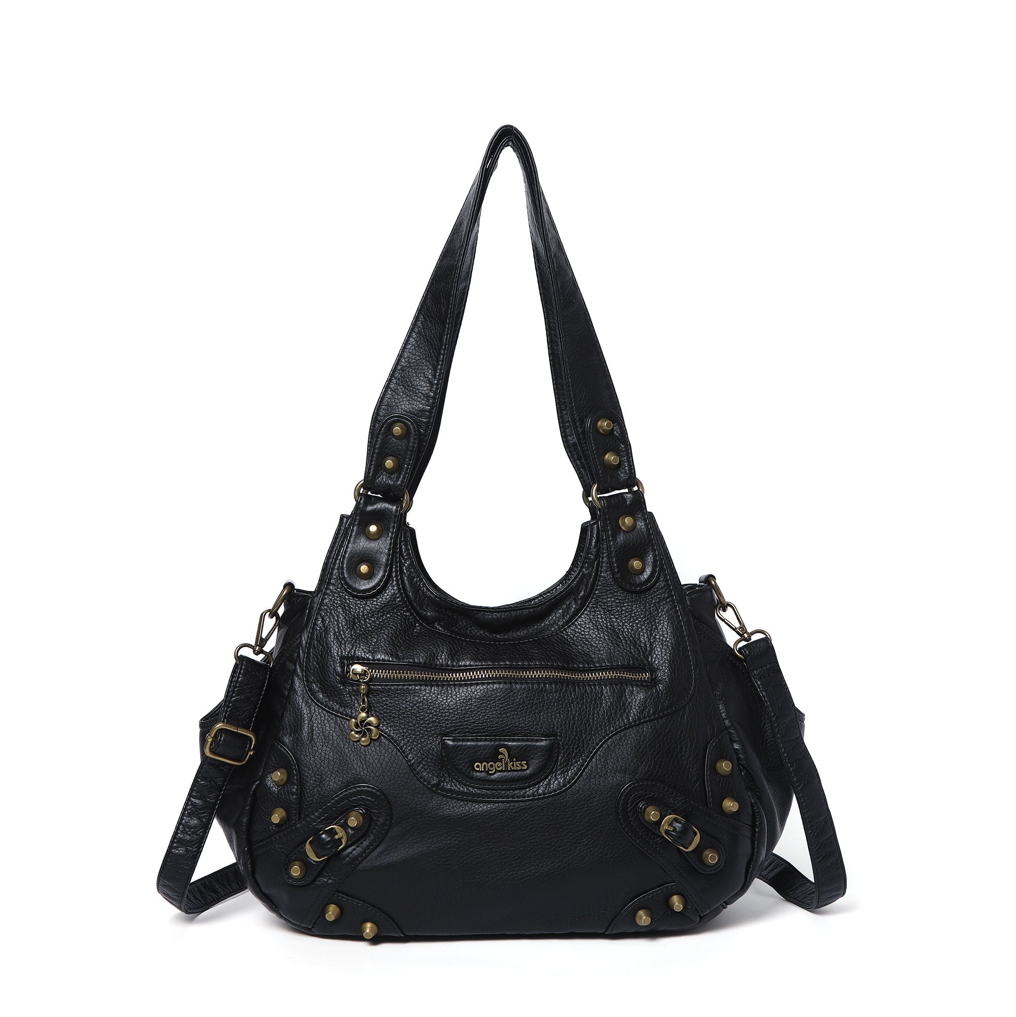 大西 MINIMAL LEATHER SHOULDER BAG 2926B Minimalist Retro-Style Vegan Leather Bag with Stud Details