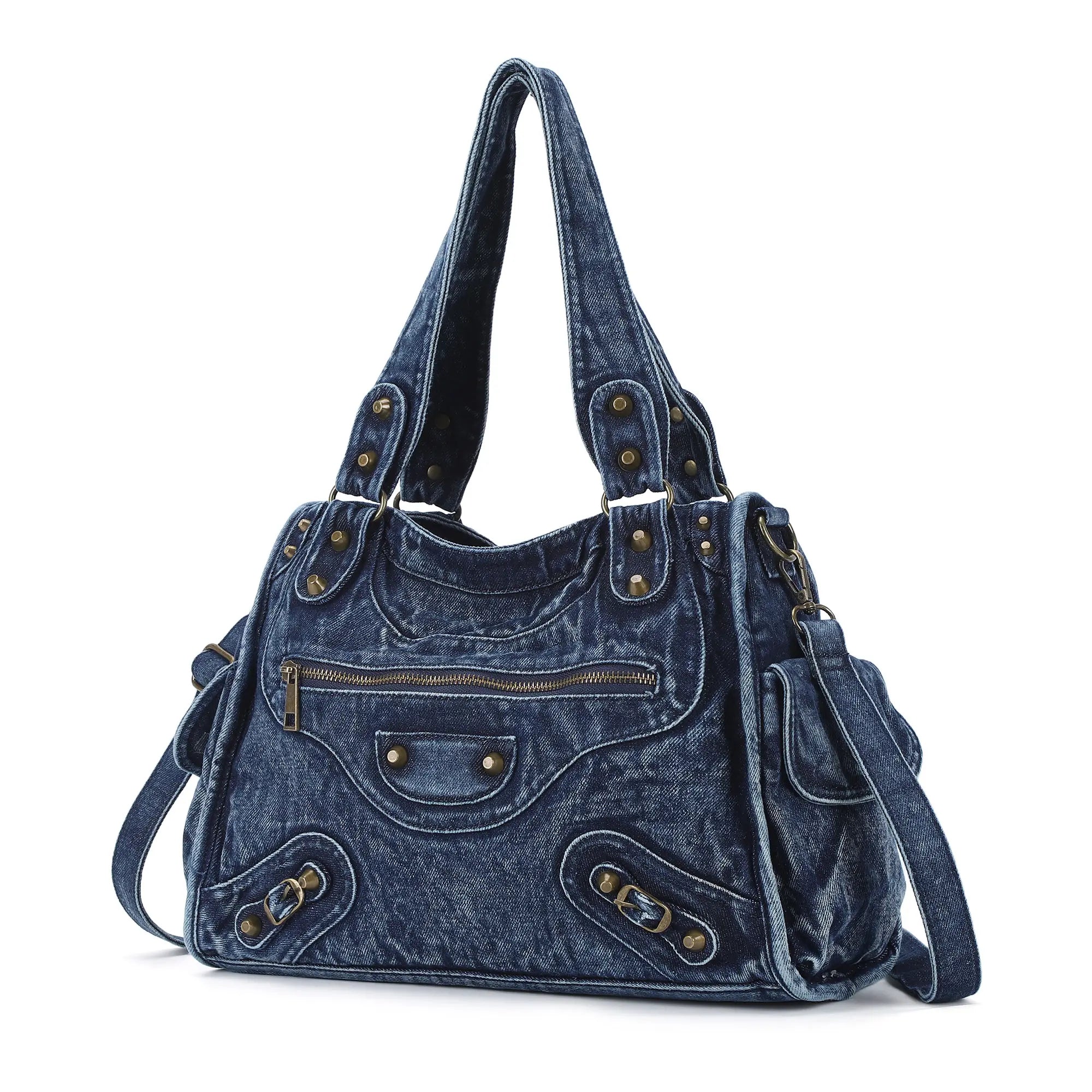 Washed Blue Denim Shoulder Bag - Angelkiss  handbag
