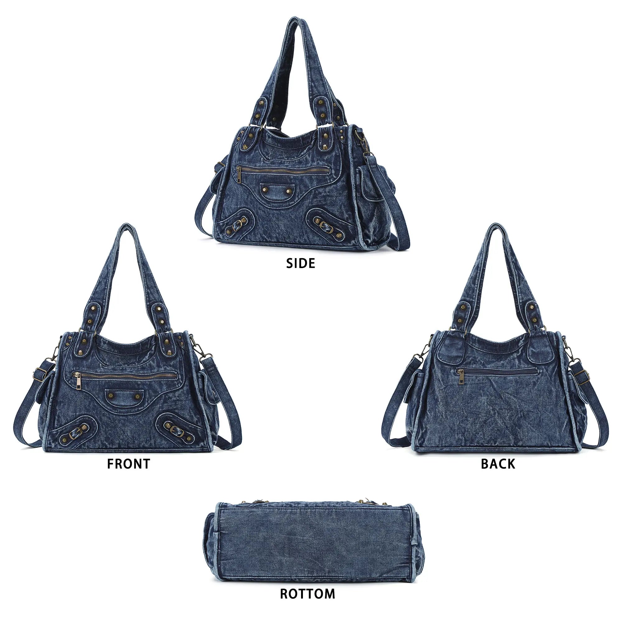 Washed Blue Denim Shoulder Bag - Angelkiss  handbag