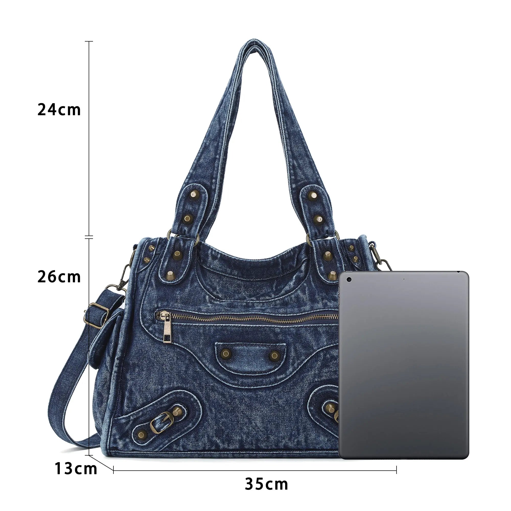 Washed Blue Denim Shoulder Bag - Angelkiss  handbag