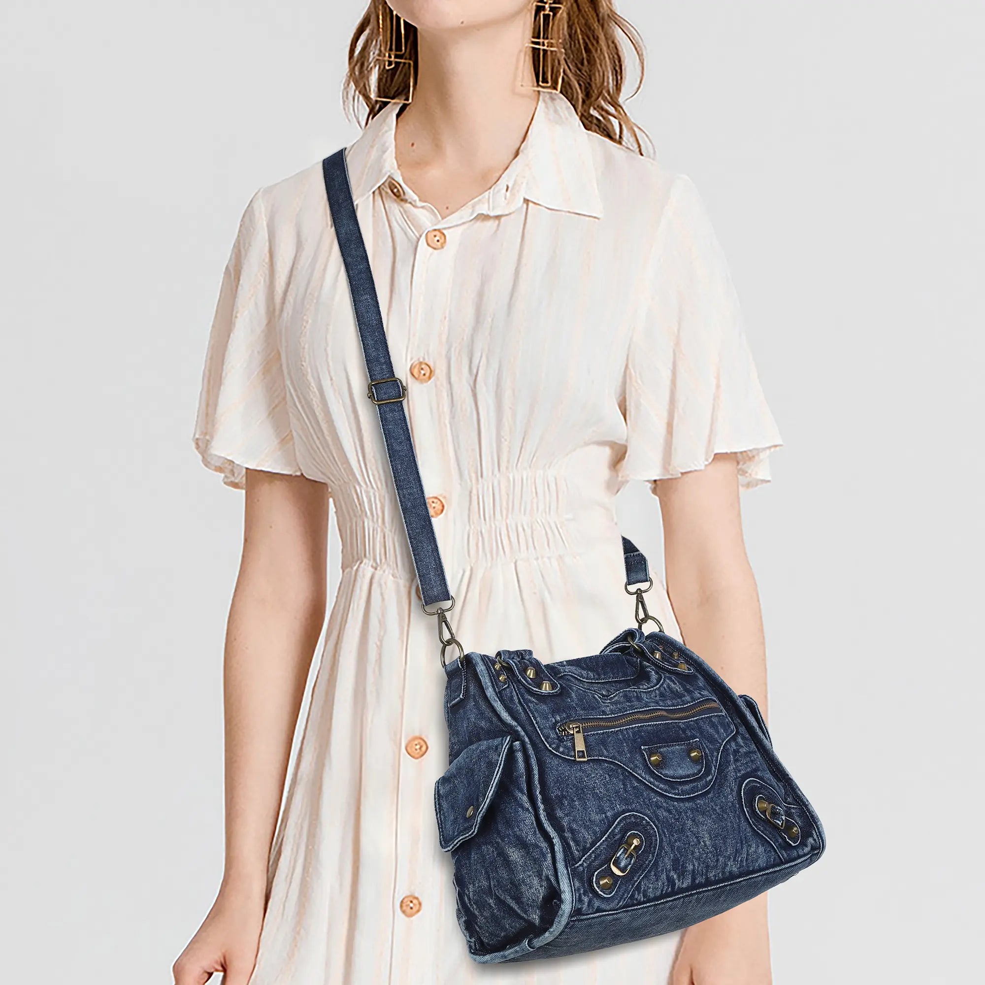 Washed Blue Denim Shoulder Bag - Angelkiss  handbag