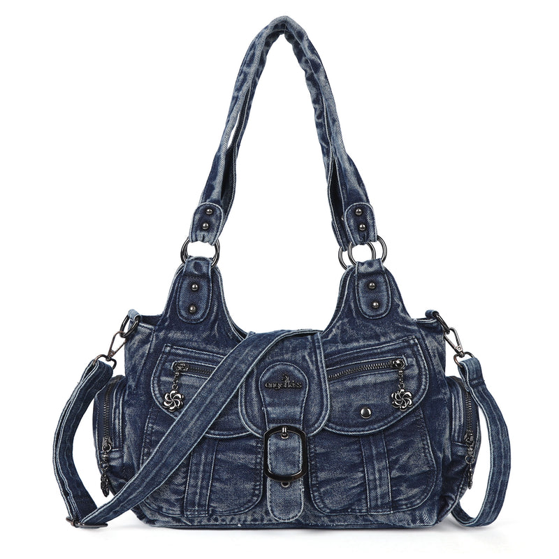 Women's Vintage Denim Multi-compartment High Capacity Hobo Bag | Angel Kiss Bag
