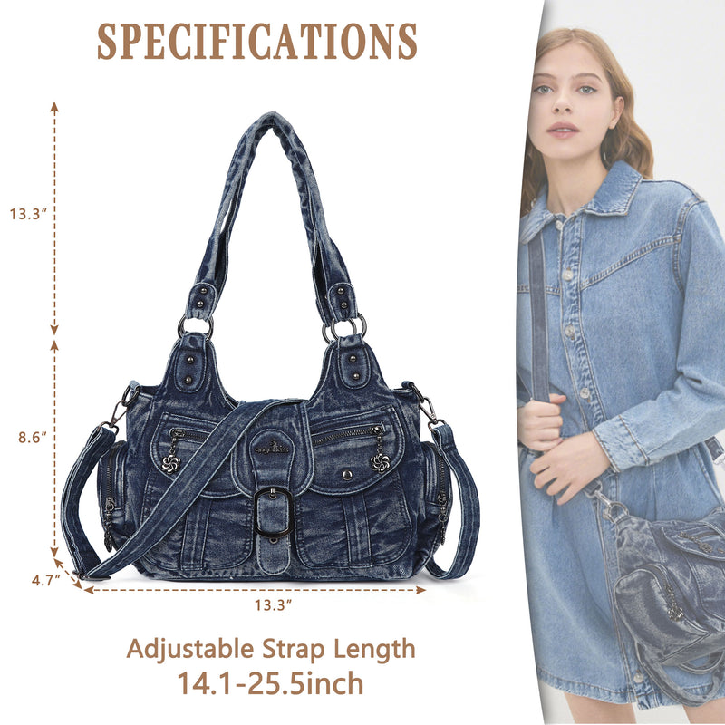 Women's Vintage Denim Multi-compartment High Capacity Hobo Bag | Angel Kiss Bag