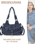 Women's Vintage Denim Multi-compartment High Capacity Hobo Bag | Angel Kiss Bag