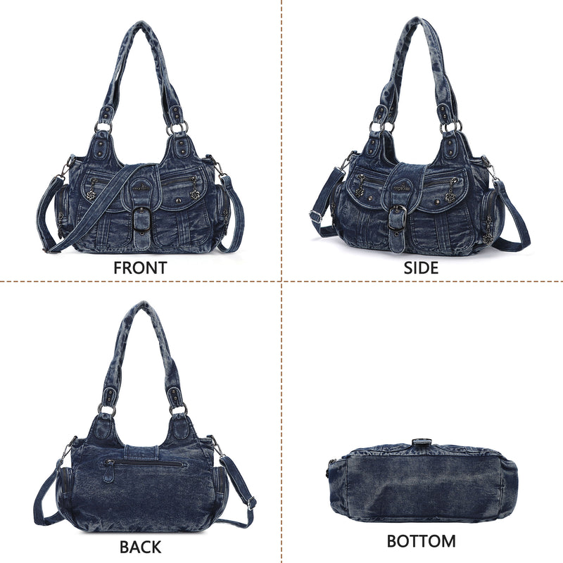 Women's Vintage Denim Multi-compartment High Capacity Hobo Bag | Angel Kiss Bag