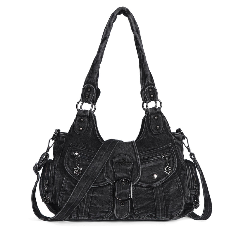 Women's Vintage Denim Multi-compartment High Capacity Hobo Bag | Angel Kiss Bag
