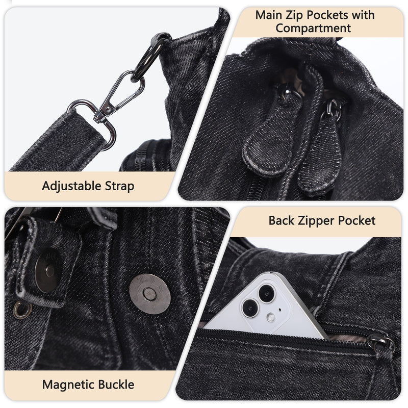 Women's Vintage Denim Multi-compartment High Capacity Hobo Bag | Angel Kiss Bag