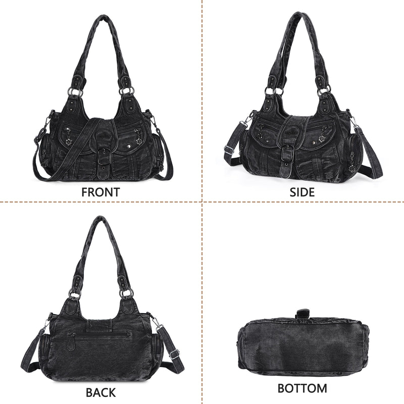 Women's Vintage Denim Multi-compartment High Capacity Hobo Bag | Angel Kiss Bag