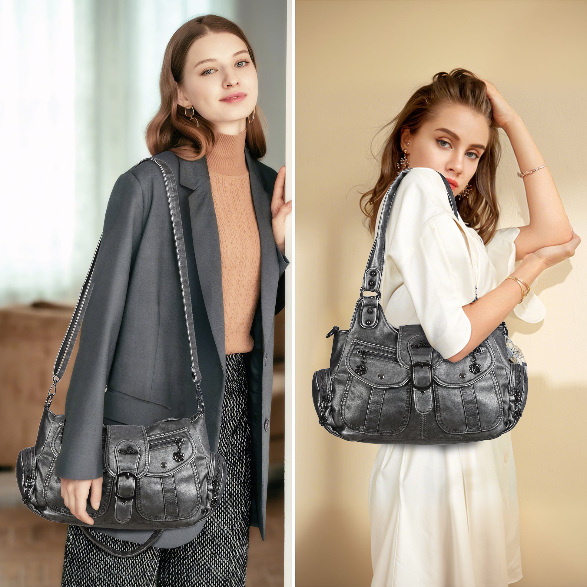 Women's retro fashion multi-compartment large capacity hobo bag | angel kiss bag-Angelkiss Bag