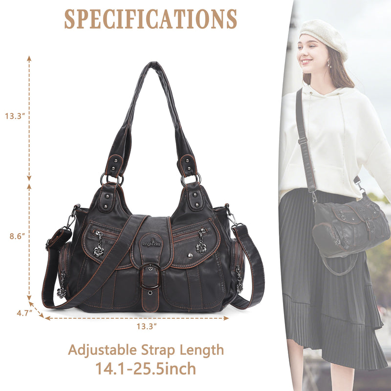 Women's retro fashion multi-compartment large capacity hobo bag | angel kiss bag