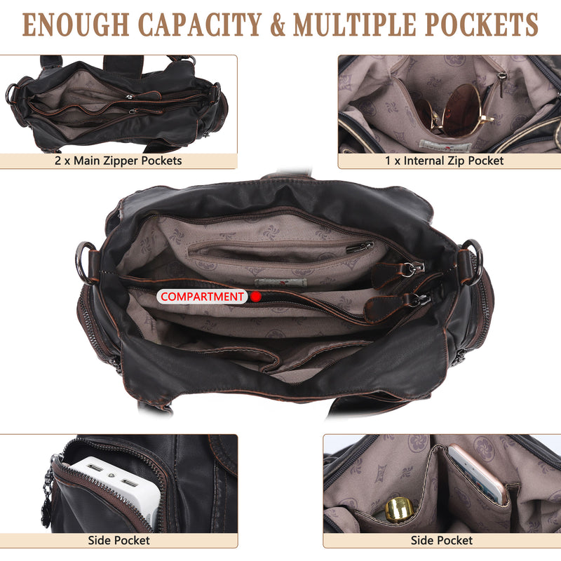 Women's retro fashion multi-compartment large capacity hobo bag | angel kiss bag