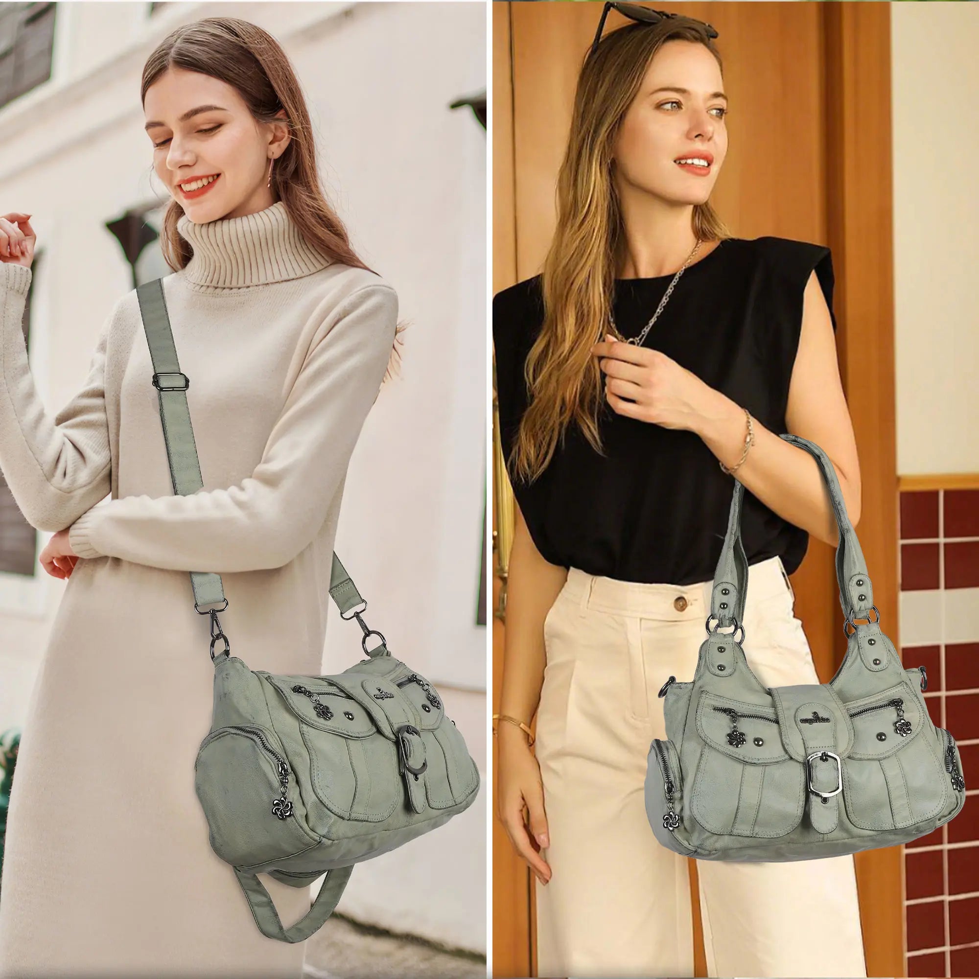 Vintage-Inspired Designer Women’s Shoulder Bag – Multi-Pocket, Functional, Adjustable Strap, Available in Multiple Colors