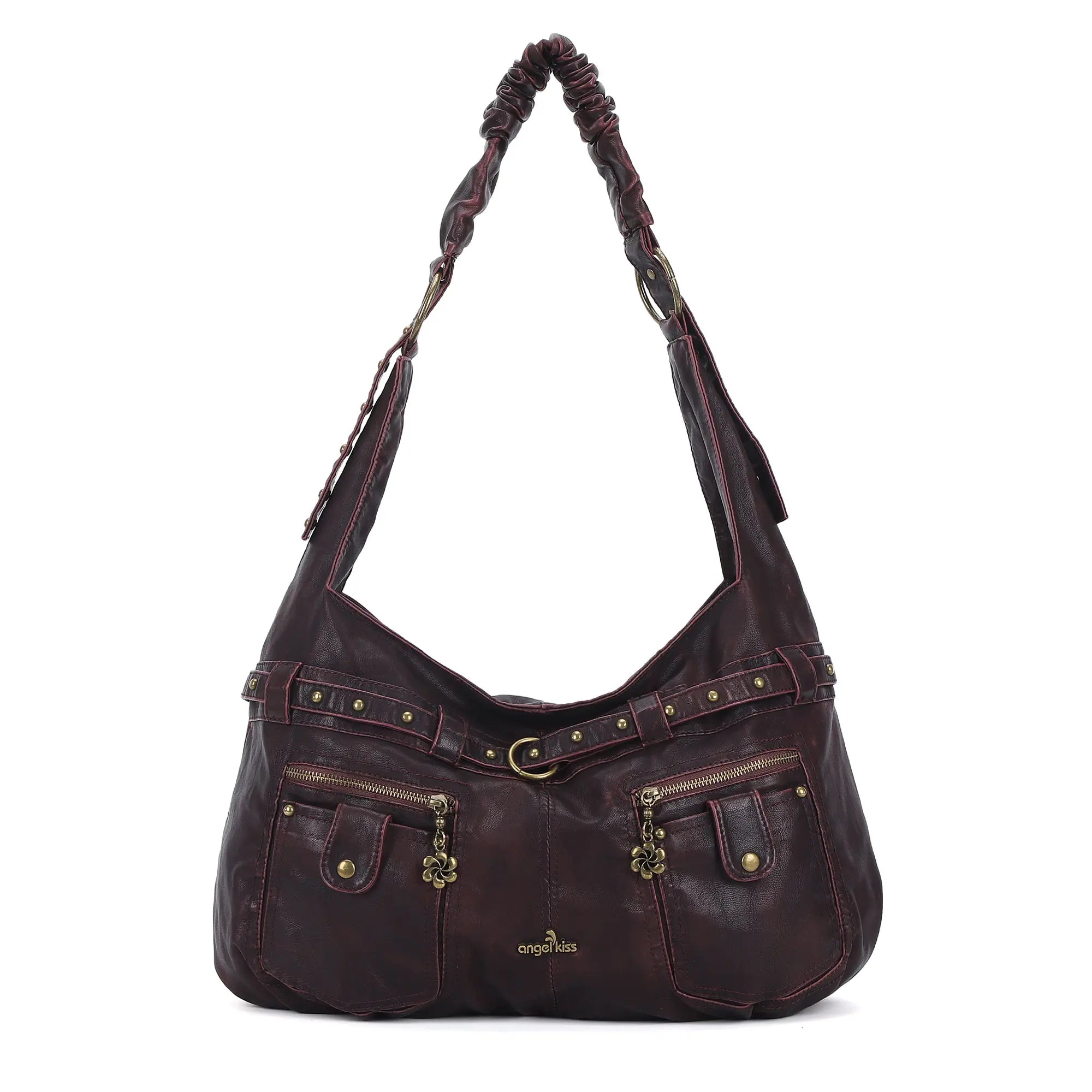 Angelkiss grote portemonnees en handtassen voor vrouwen gewassen kunstleer crossbody hobo tas schouder handtas draagtas, Paars, Large Angelkiss grote portemonnees en handtassen voor vrouwen gewassen kunstleer crossbody hobo tas schouder handtas draagtas, Paars, Large