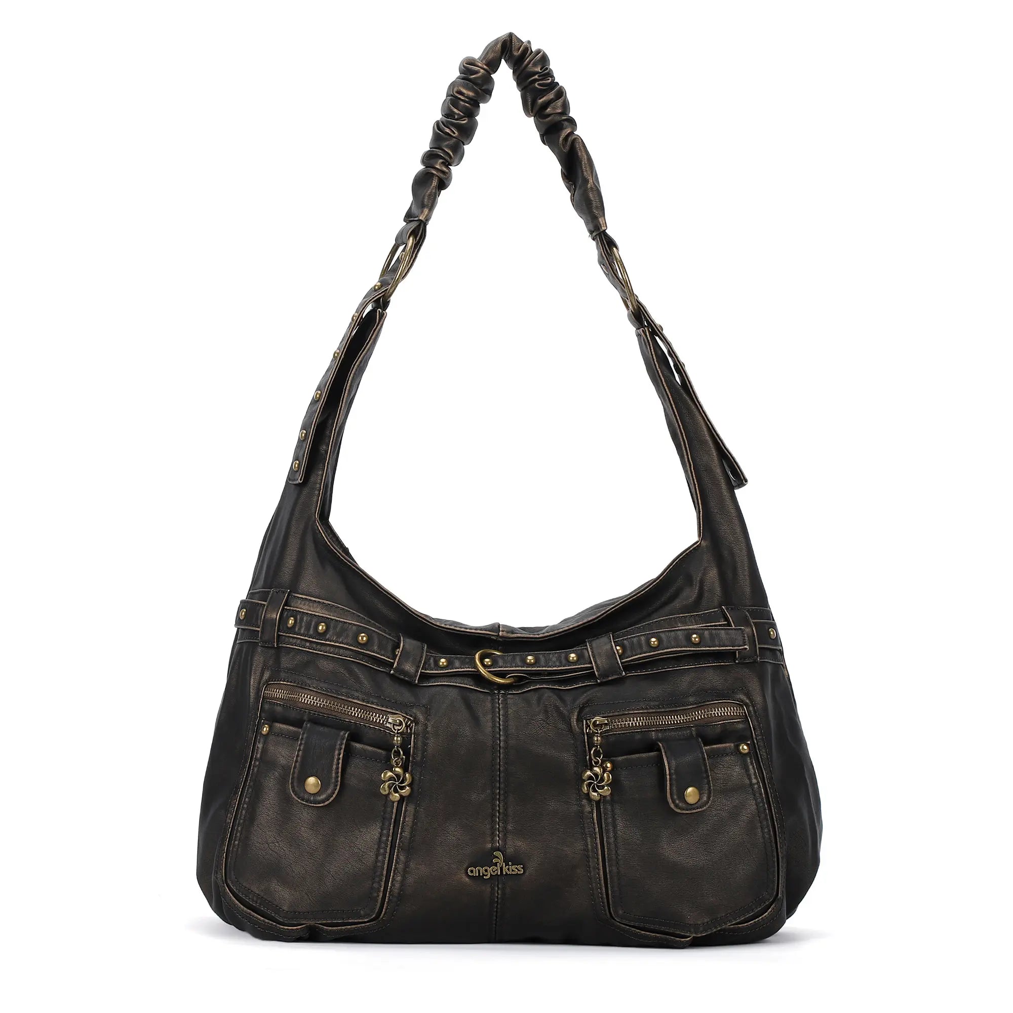 Vintage Vegan Leather Handbag – Multi-Pocket Shoulder Tote