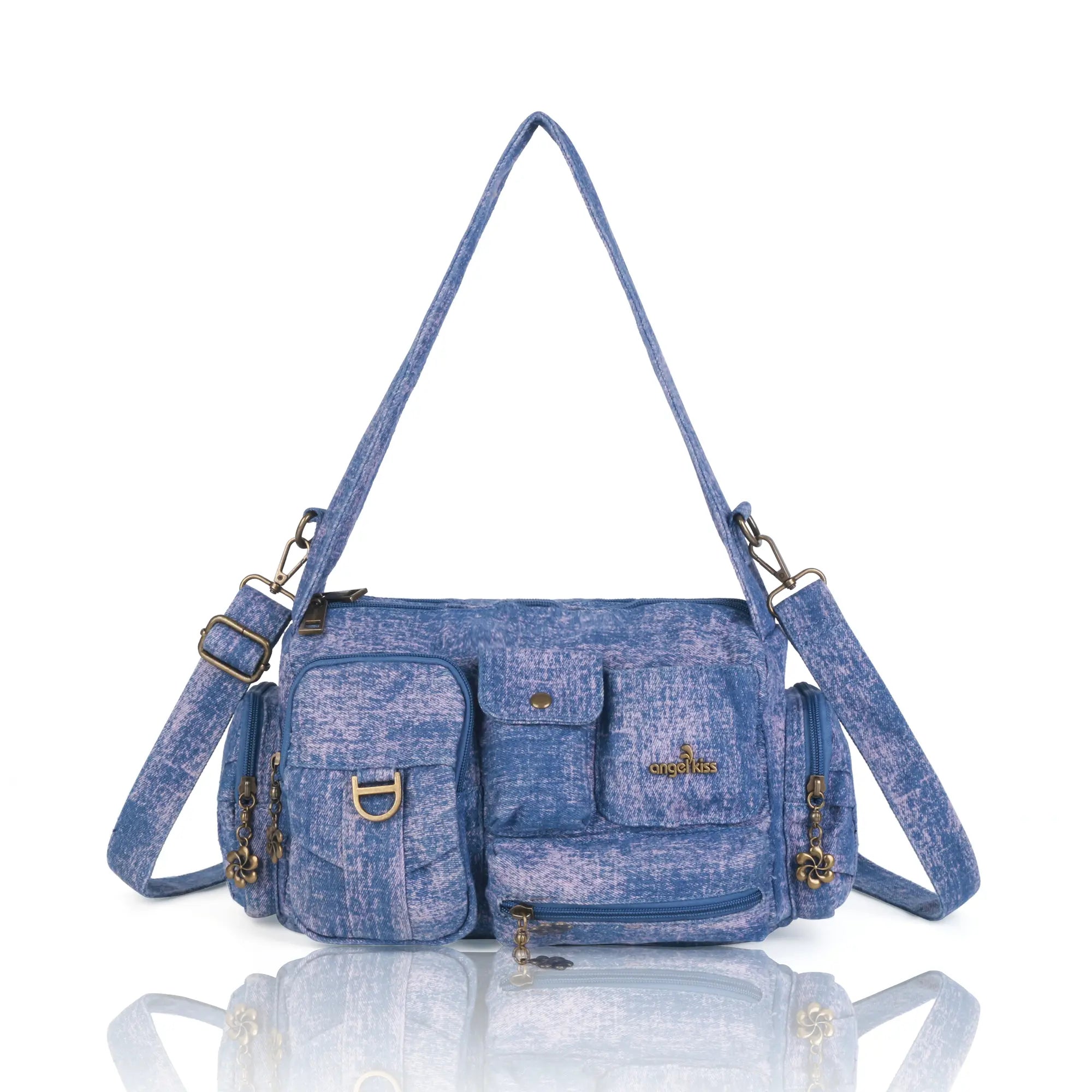 European Washed Denim Tote – 3-in-1 Handbag, Shoulder Bag &amp; Wallet