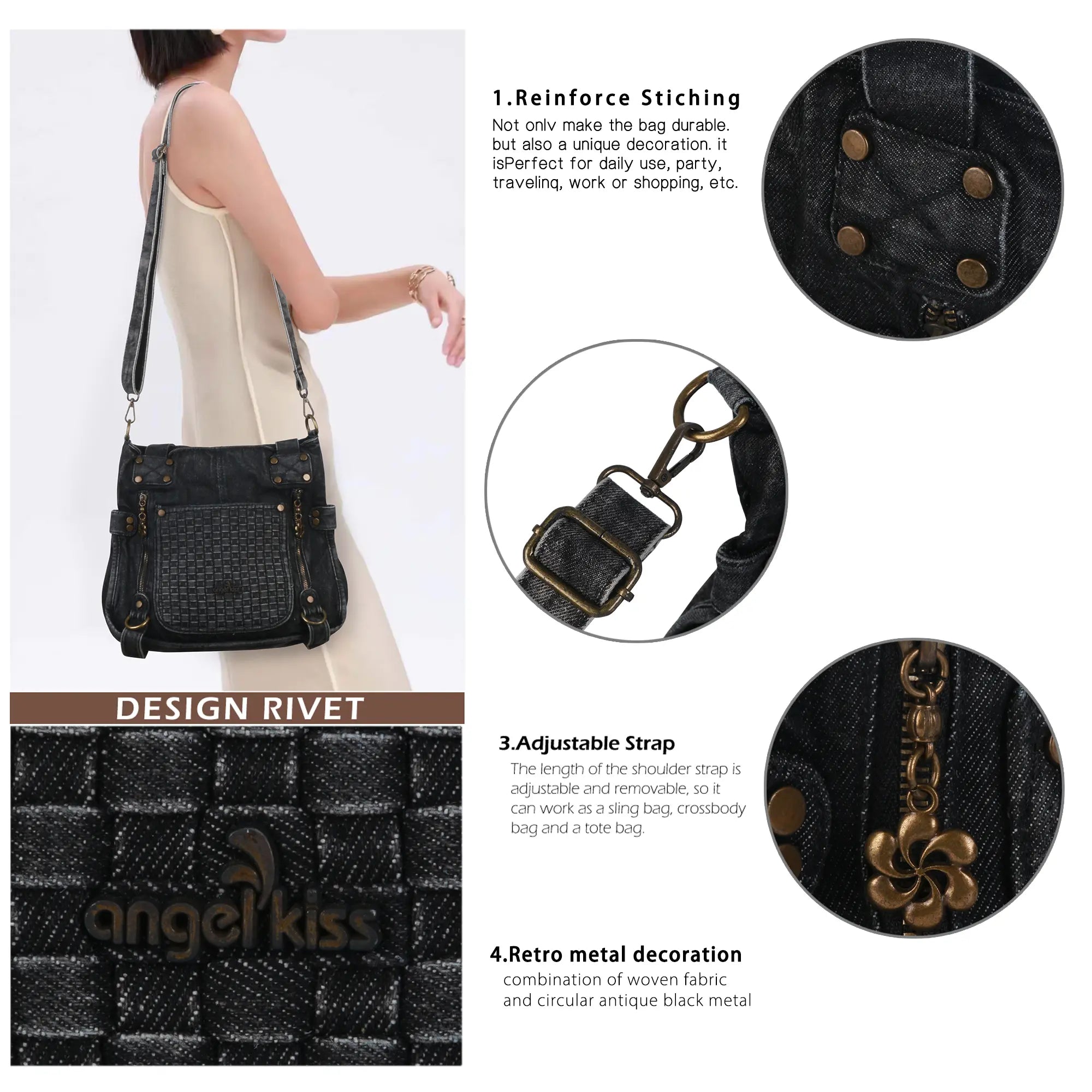 Vintage Washed Denim Shoulder Wallet – Retro Fashion Style