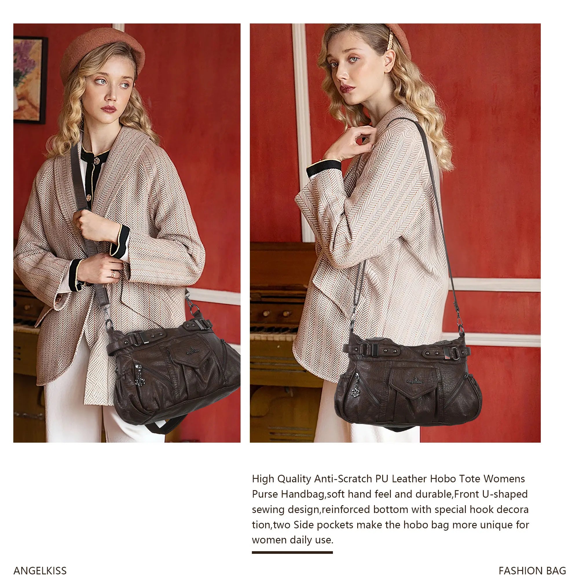 Multi-Pocket Vegan Leather Tote Crossbody Bag | 5 Colors Available