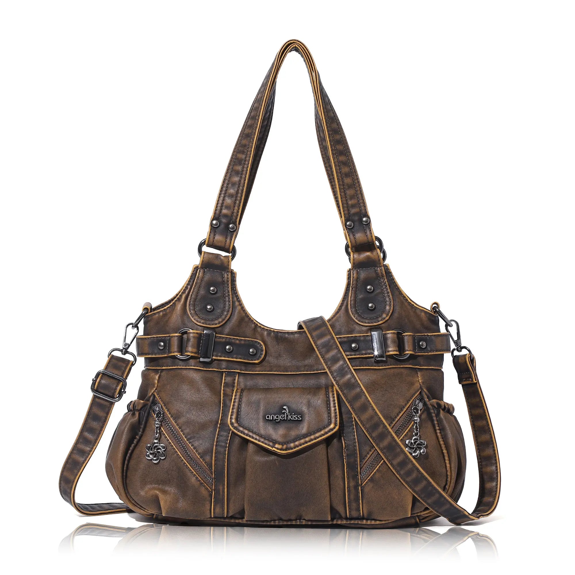 Multi-Pocket Vegan Leather Tote Crossbody Bag | 5 Colors Available