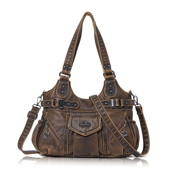 Multi-Pocket Vegan Leather Tote Crossbody Bag | 5 Colors Available