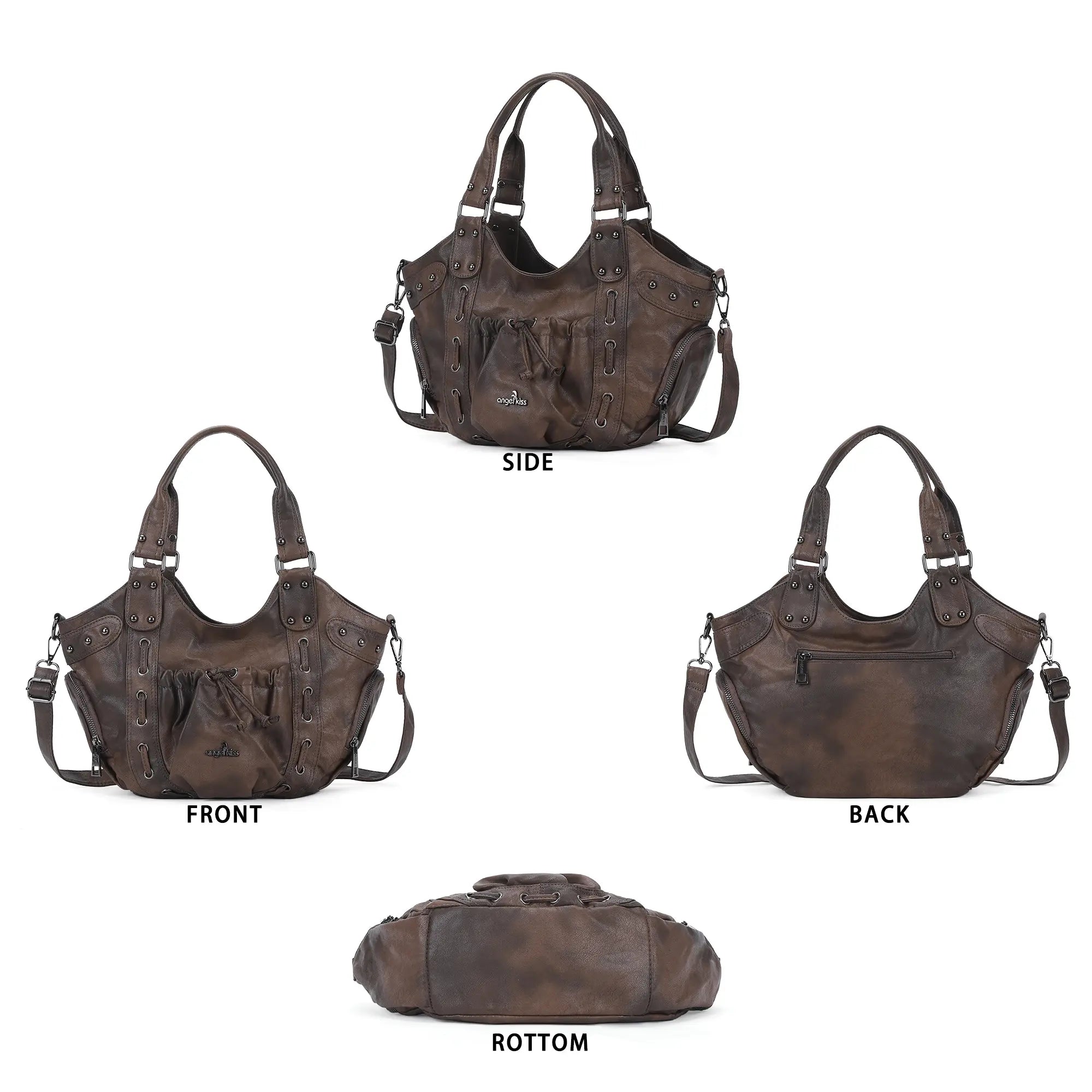 Classic Multi-Color Drawstring Rivet Vintage Shoulder Crossbody Bag