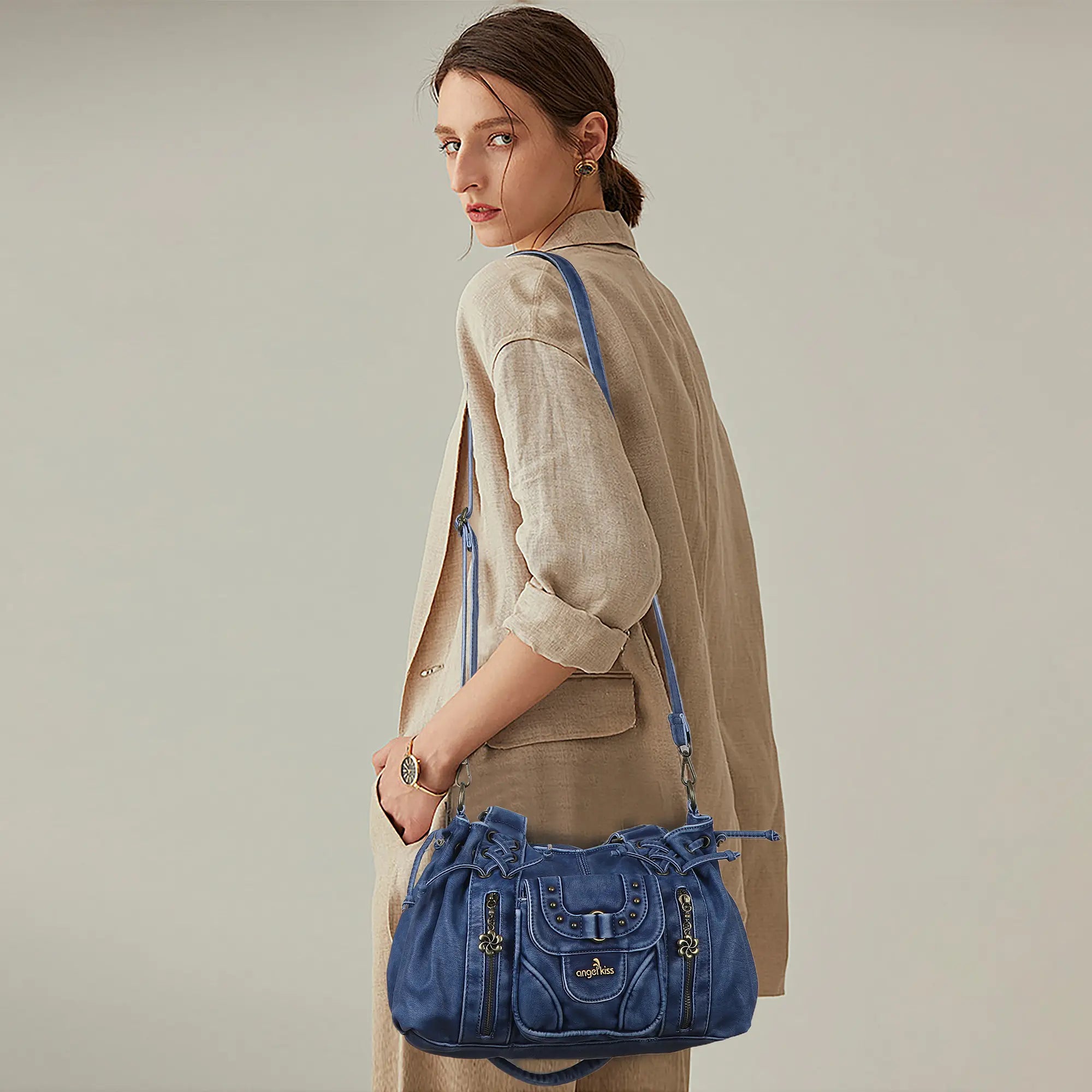Vintage Multi-Pocket Satchel & Crossbody Bag – Angelkiss Bag Vintage Multi-Pocket Satchel & Crossbody Bag – Angelkiss Bag