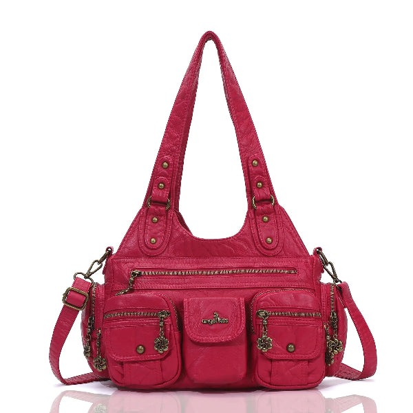 Vintage Bronze PU Leather Handbag – Multi-Pocket Shoulder Tote Vintage Bronze PU Leather Handbag – Multi-Pocket Shoulder Tote