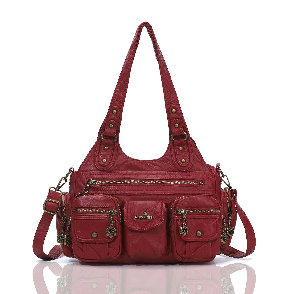 Vintage Bronze PU Leather Handbag – Multi-Pocket Shoulder Tote Vintage Bronze PU Leather Handbag – Multi-Pocket Shoulder Tote