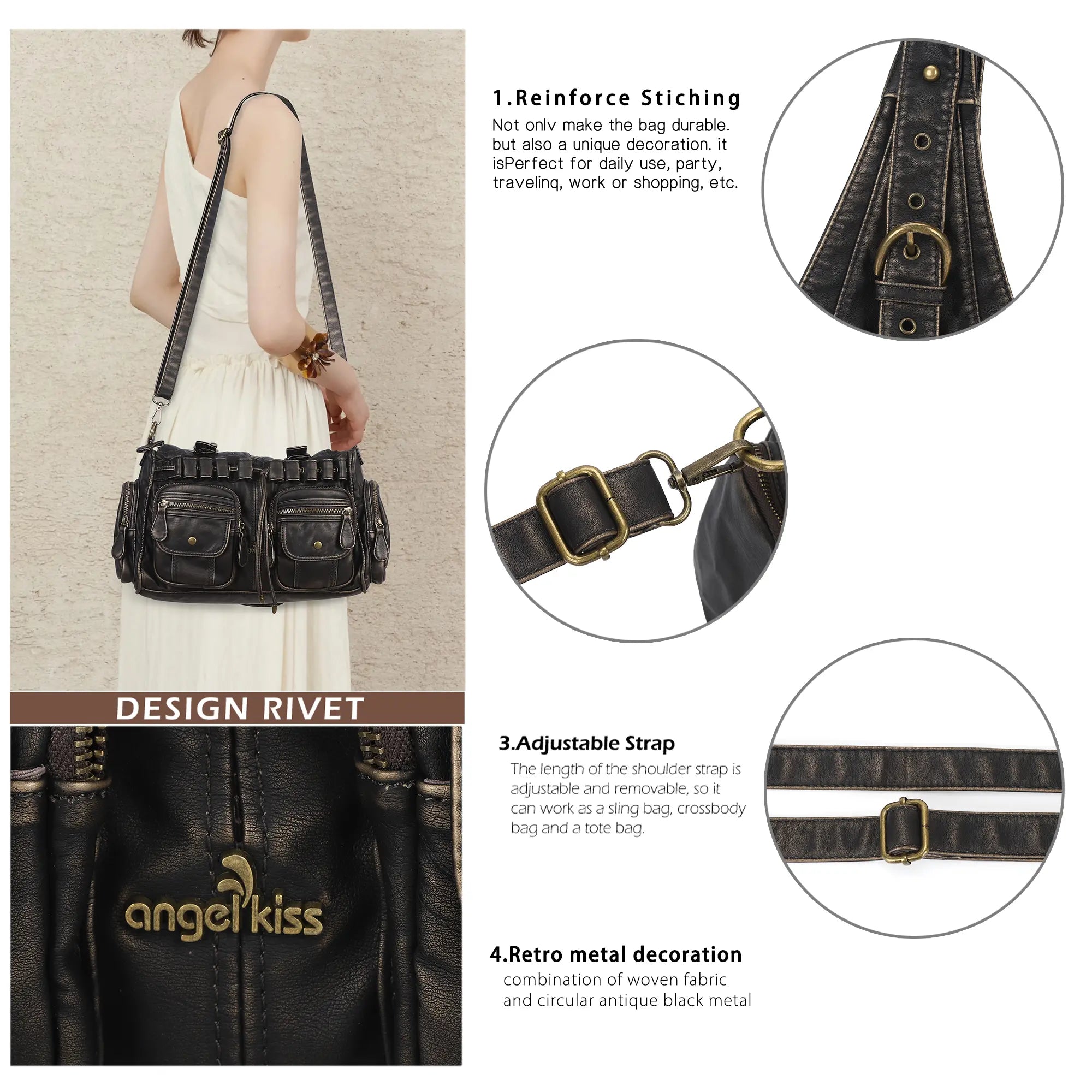 Retro Soft PU Work Shoulder Bag