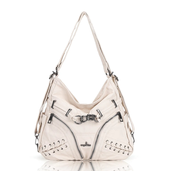 Angelkiss Vintage PU Leather Multi-Pocket Shoulder Handbag