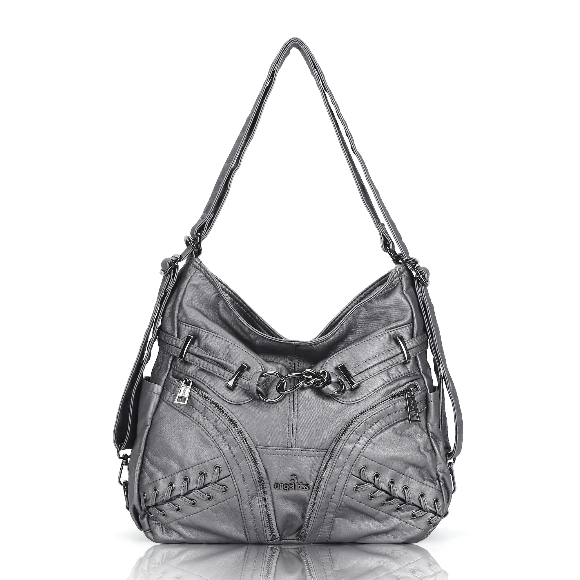 Angelkiss Vintage PU Leather Multi-Pocket Shoulder Handbag