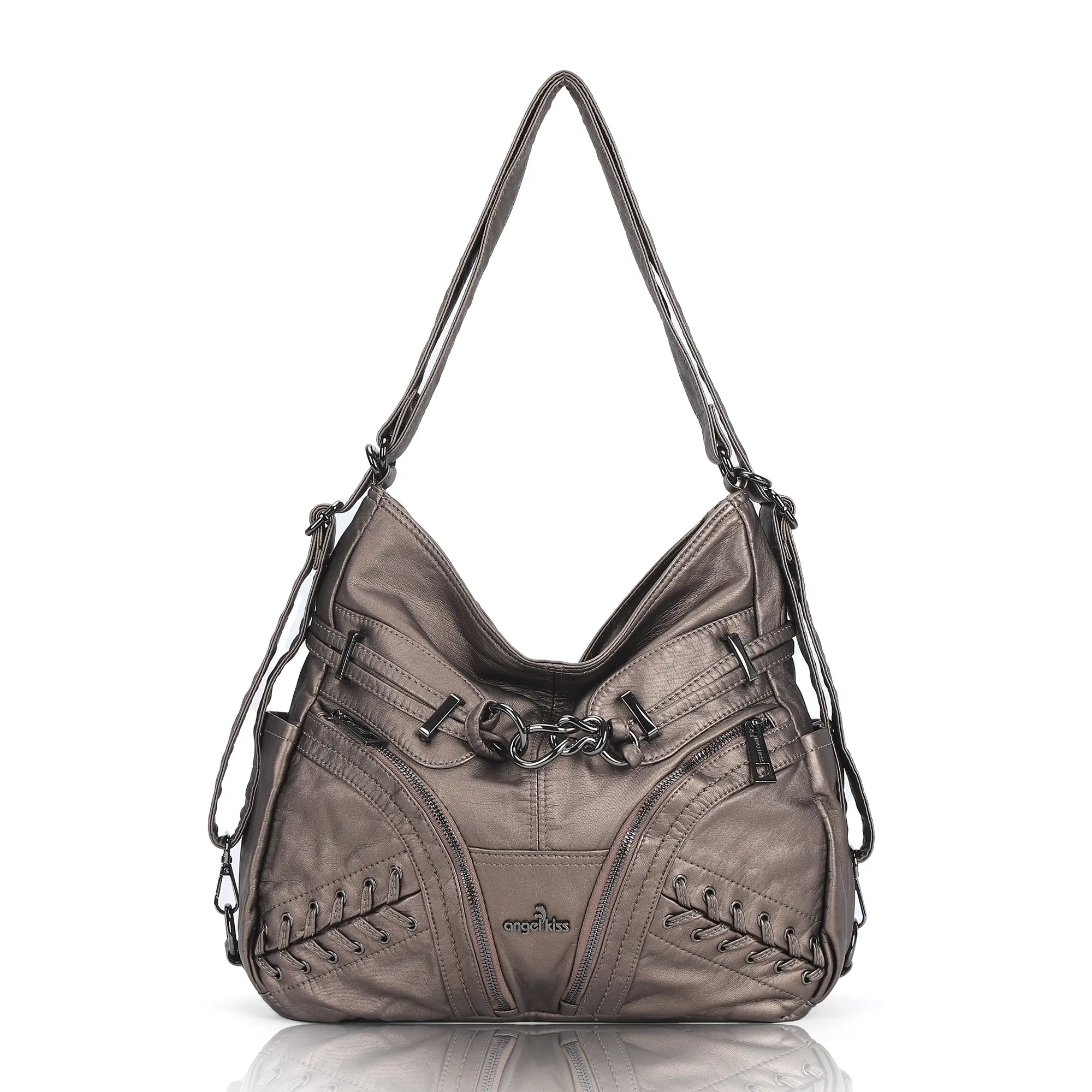 Angelkiss Vintage PU Leather Multi-Pocket Shoulder Handbag
