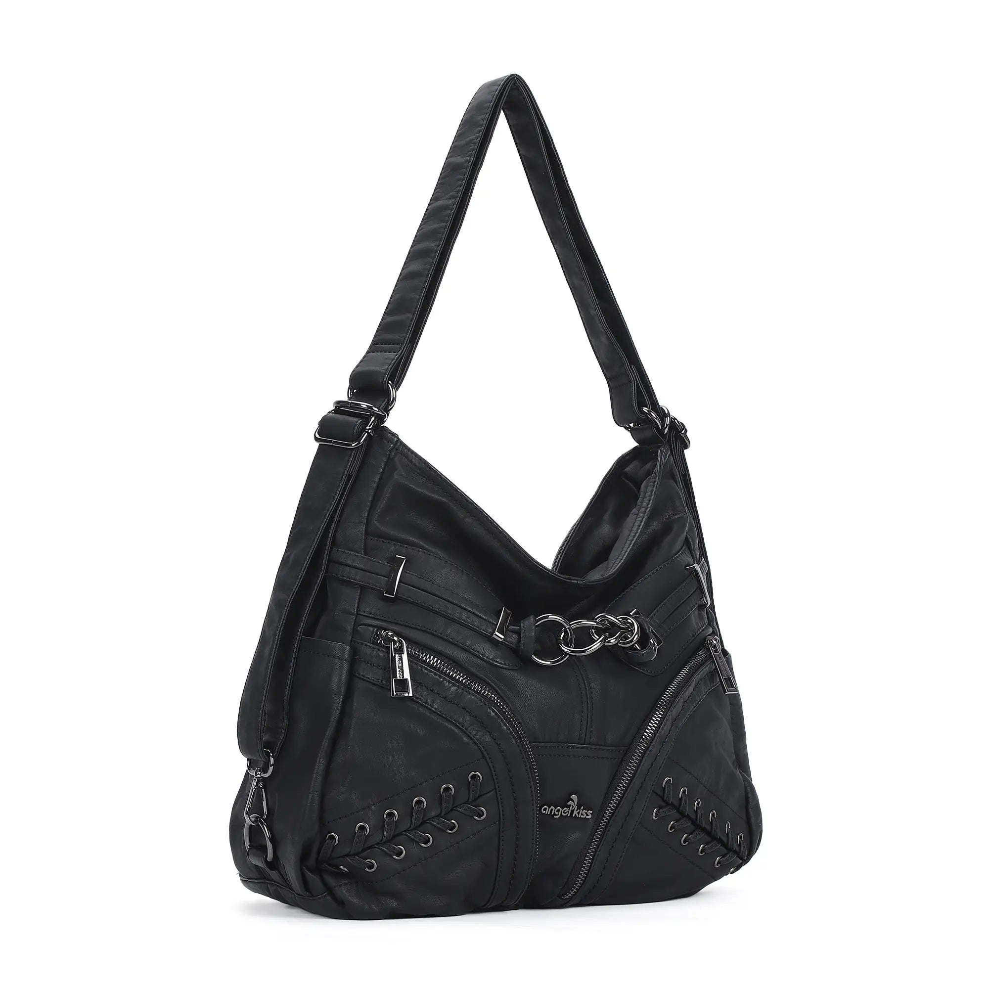Angelkiss Vintage PU Leather Multi-Pocket Shoulder Handbag