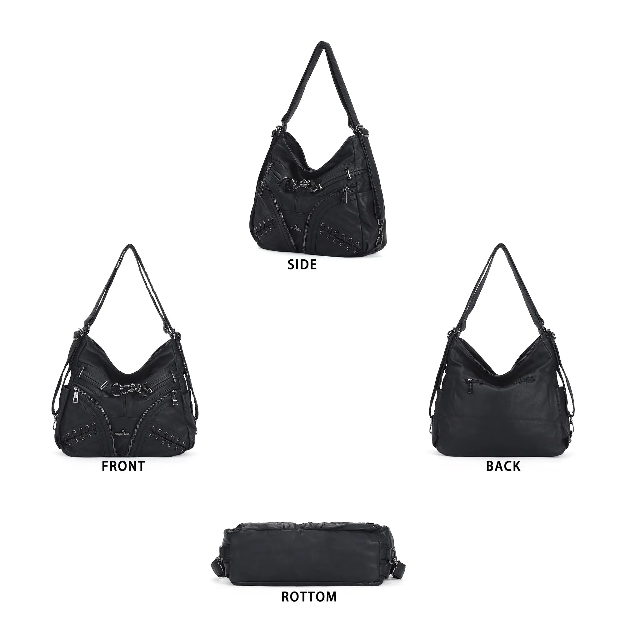 Angelkiss Vintage PU Leather Multi-Pocket Shoulder Handbag