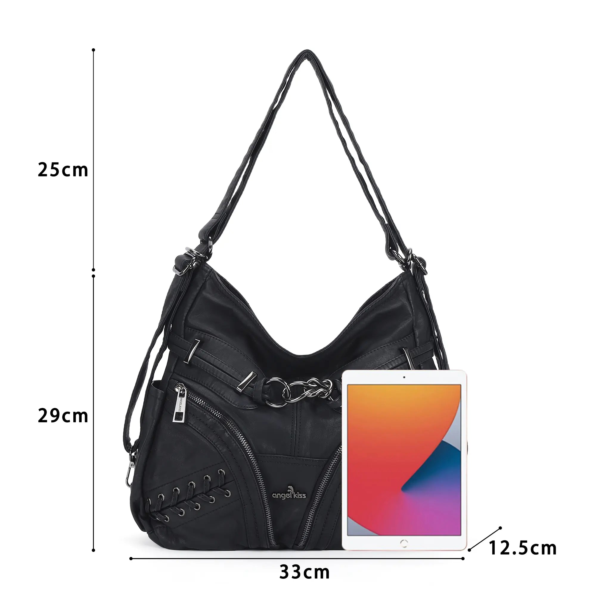 Angelkiss Vintage PU Leather Multi-Pocket Shoulder Handbag