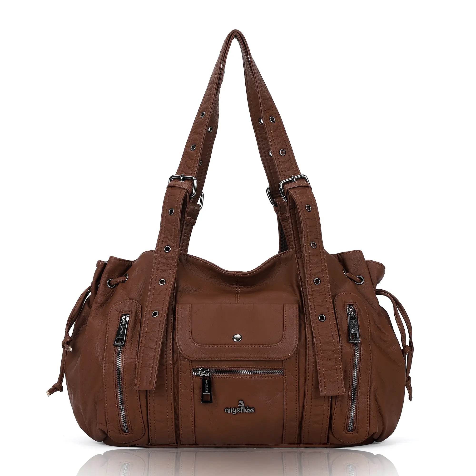 Angelkiss Women’s Vegan Leather Handbag – Soft Large Shoulder Bag with Multi Pockets &amp; Durable Zipper Closure