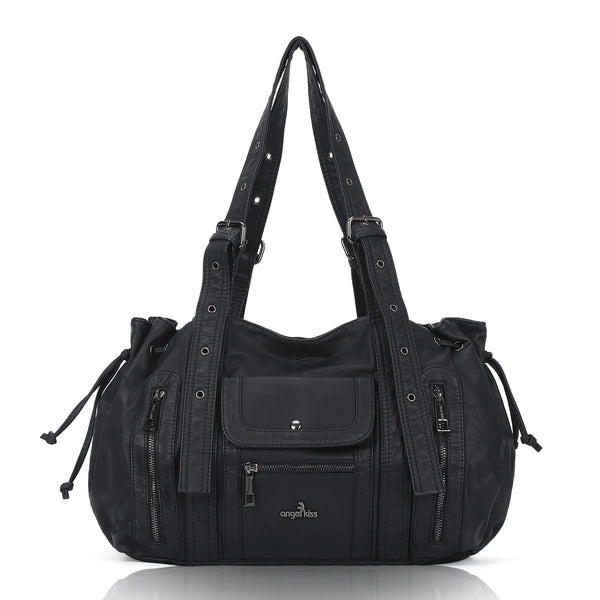 Angelkiss Women’s Vegan Leather Handbag – Soft Large Shoulder Bag with Multi Pockets & Durable Zipper Closure