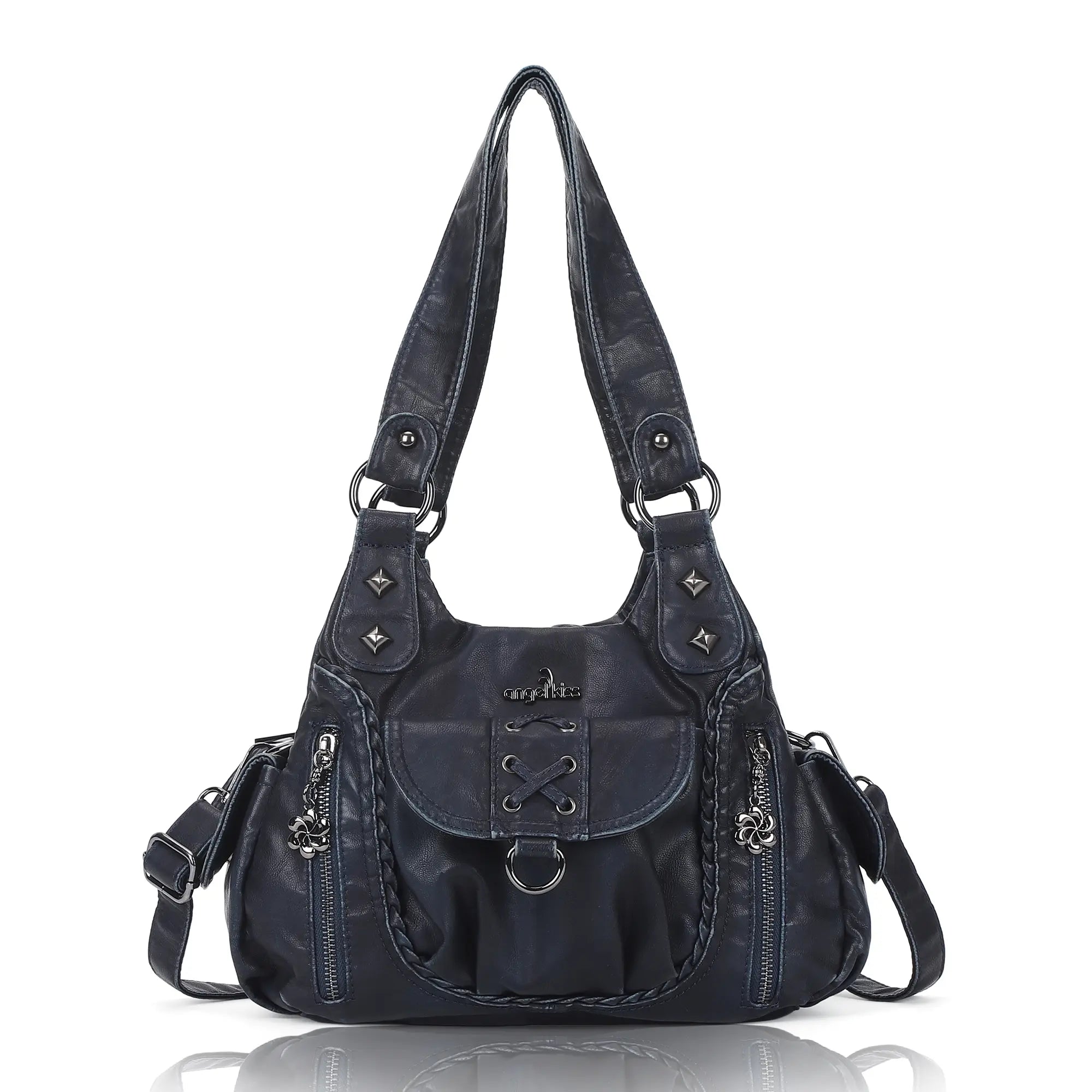 Angelkiss Women’s Vegan Leather Shoulder Handbag – Multi-Pocket Vintage Tote Bag with Adjustable Strap