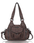Angelkiss Women’s Vegan Leather Shoulder Handbag – Multi-Pocket Vintage Tote Bag with Adjustable Strap