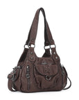 Angelkiss Women’s Vegan Leather Shoulder Handbag – Multi-Pocket Vintage Tote Bag with Adjustable Strap