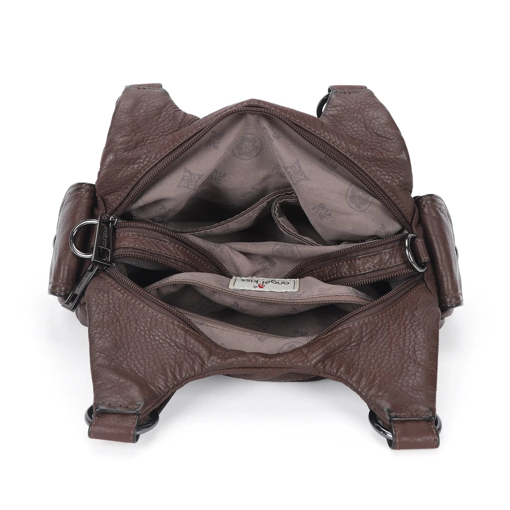 Angelkiss Women’s Vegan Leather Shoulder Handbag – Multi-Pocket Vintage Tote Bag with Adjustable Strap