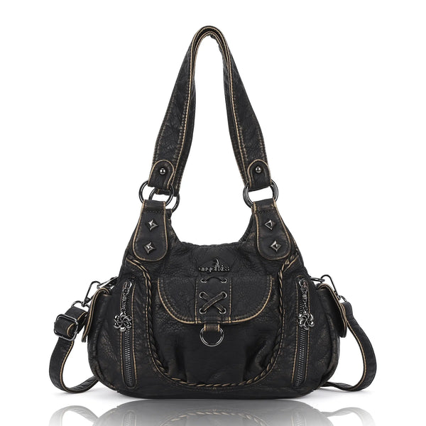 Angelkiss Women’s Vegan Leather Shoulder Handbag – Multi-Pocket Vintage Tote Bag with Adjustable Strap