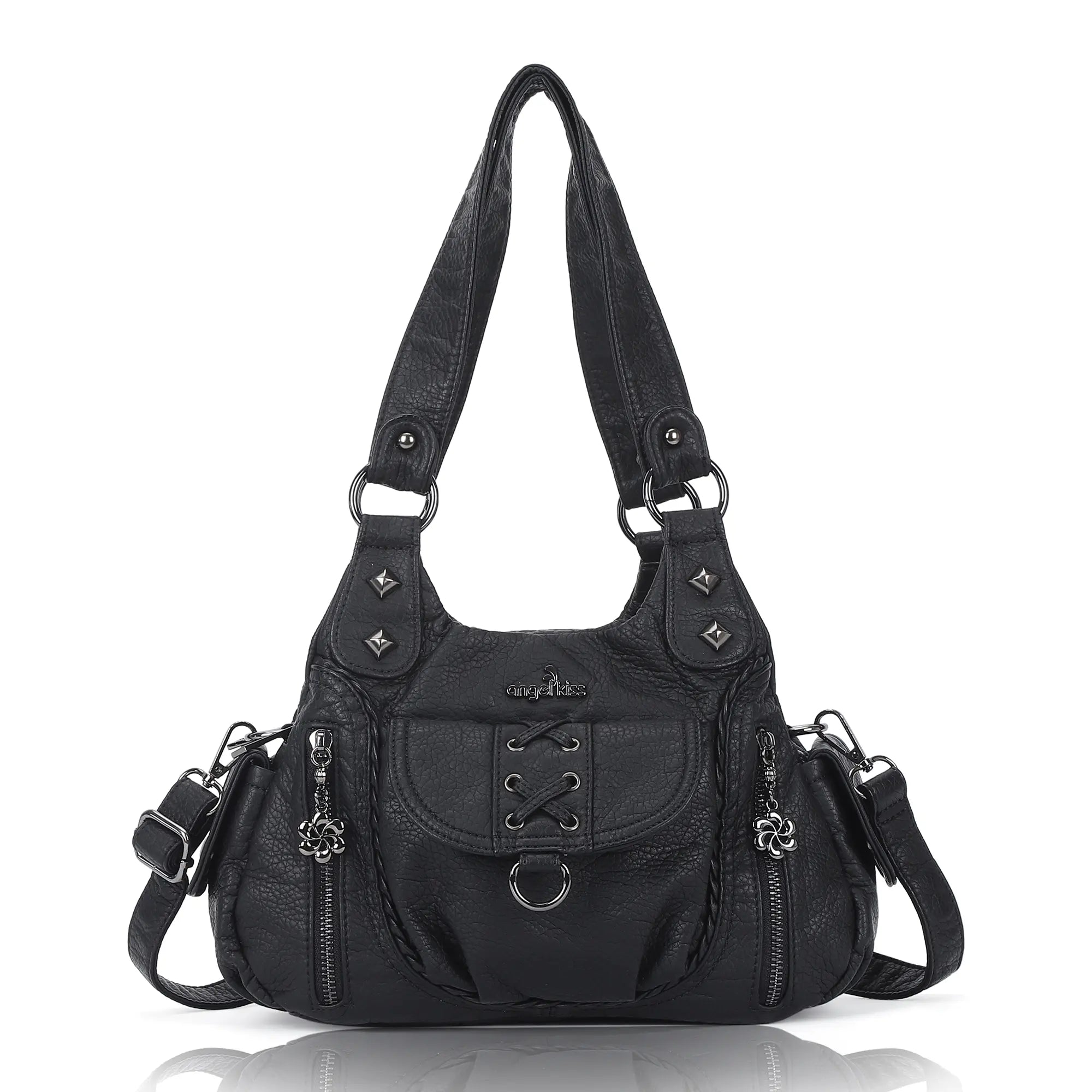 Angelkiss Women’s Vegan Leather Shoulder Handbag – Multi-Pocket Vintage Tote Bag with Adjustable Strap