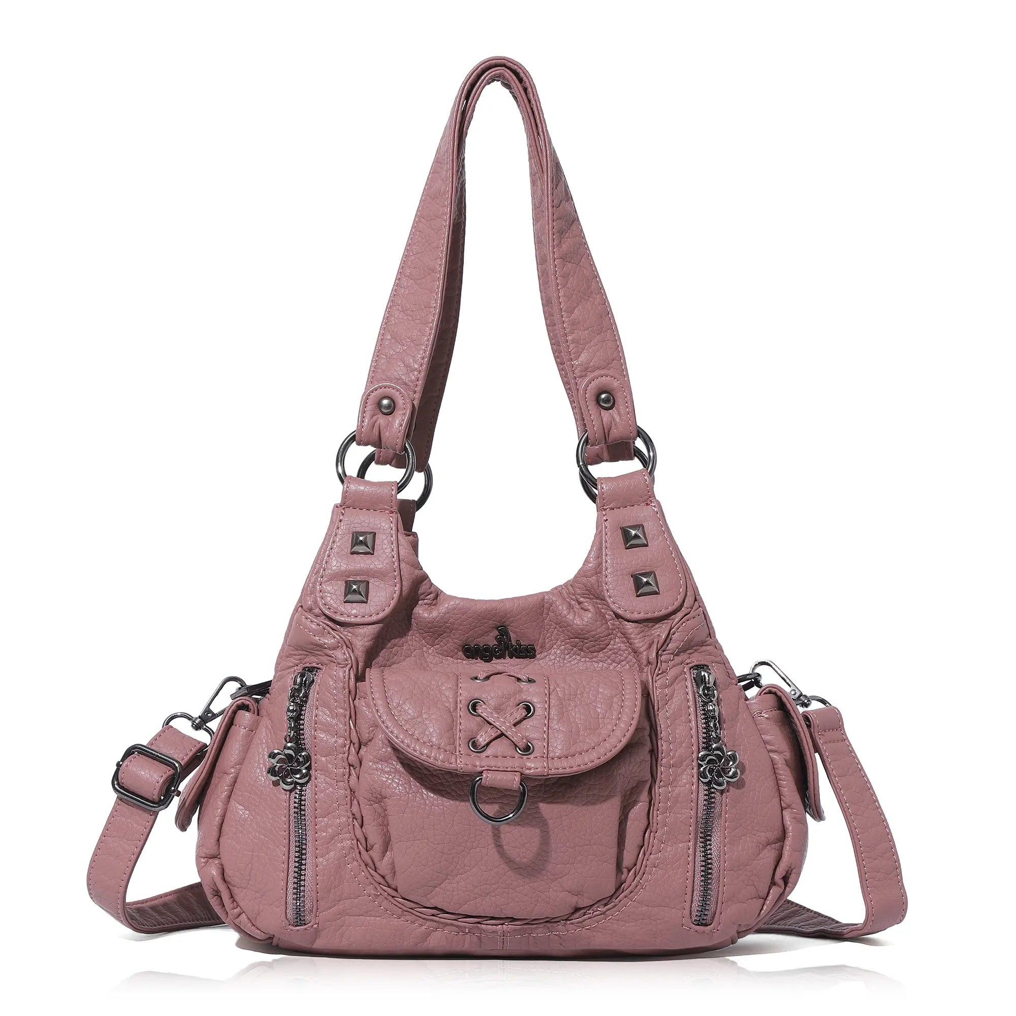 Angelkiss Women’s Vegan Leather Shoulder Handbag – Multi-Pocket Vintage Tote Bag with Adjustable Strap