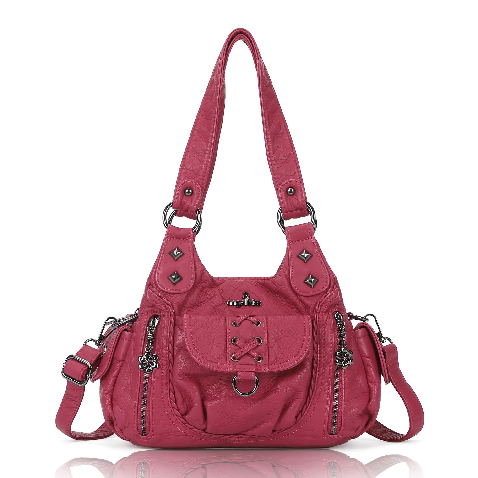 Angelkiss Women’s Vegan Leather Shoulder Handbag – Multi-Pocket Vintage Tote Bag with Adjustable Strap
